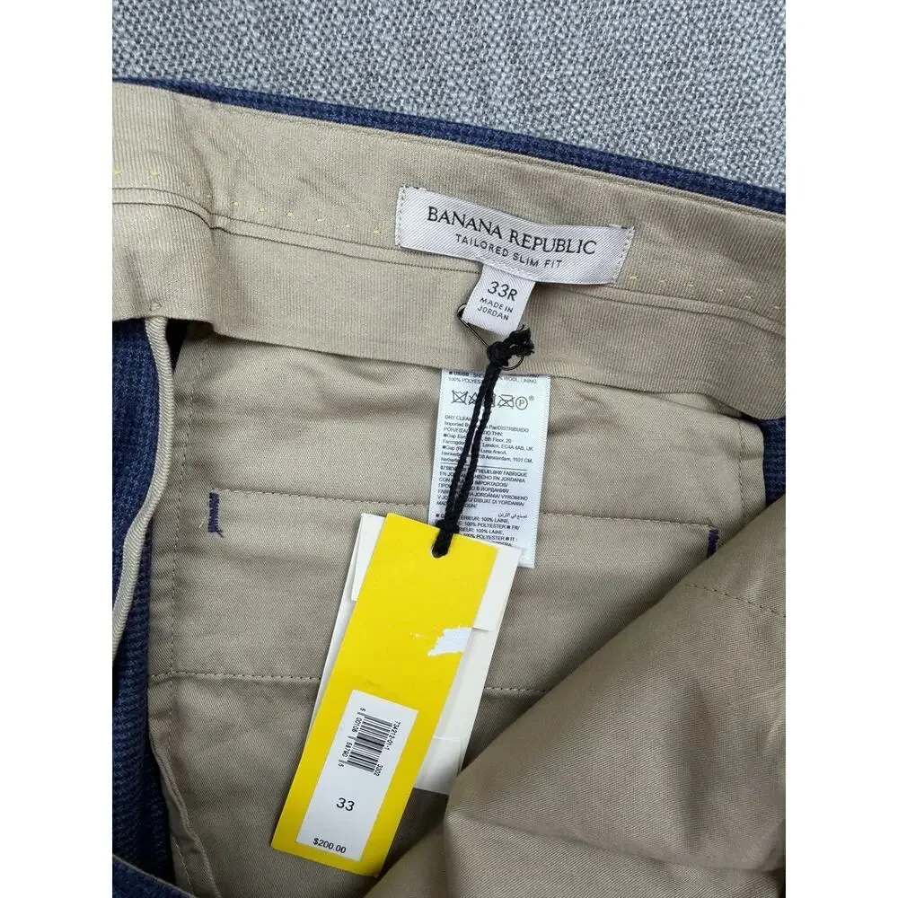 NWT Banana Republic Tailored Slim Fit Italian Wool Dress Pants 33x32 Blue 33R